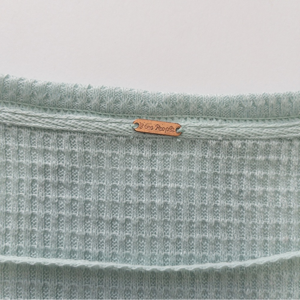 Free People Casual Clash Thermal Knit Tunic Top Mint Green Balloon Sleeve - Picture 9 of 12